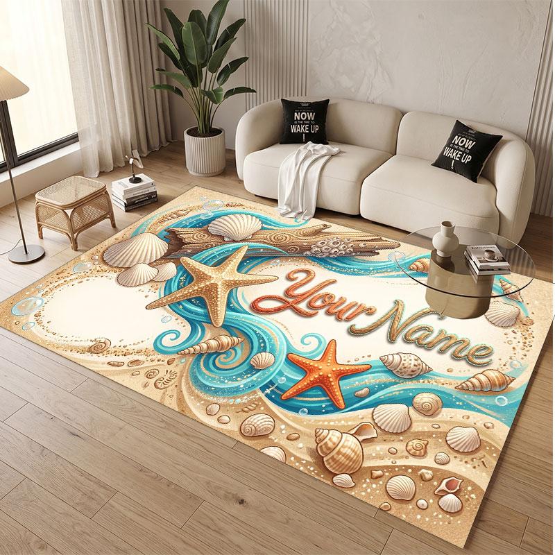 Fish Ocean Theme Soft Crystal Velvet Rug Custom Name & Text Print Non Slip Floor Rug for Bedroom Living Room