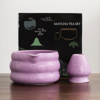 Keramik Matcha Schale Set Sandpunkt Große Kapazität Matcha Besen Halter Hitzebeständig Glatt Grüner Tee Zubereiter Tasse
