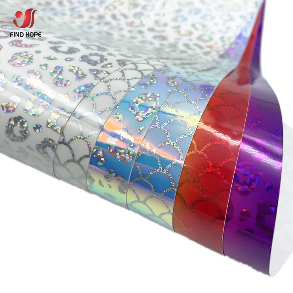 12"x10" Adhesive Vinyl Holographic Rainbow Leopard Mermaid Craft Film DIY Window Glass Decals Decor Signs Stickers For Cut