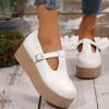 Women's Loafers Platform Sole Wedge Heel One-line Buckle Large Size Shoes Women Leisure Office Roman Zapatillas De Mujer