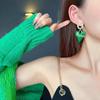 S925 Chinese Style Green Heart Chain Earrings, Super Fairy Cute, Versatile Girlish Studs