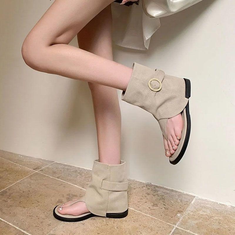 Height-increasing Retro Niche Denim Short Boots 2025 Summer New Flat Bottom Daily Versatile Toe Roman Cool Boots Women