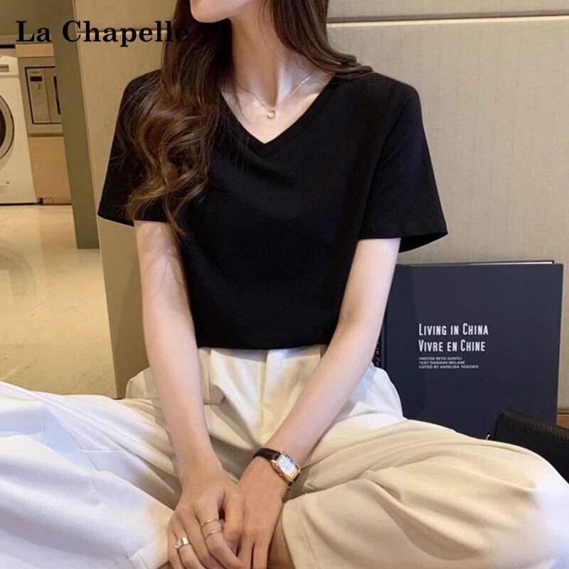 La Chapelle Women's Cotton V-Neck Short Sleeve T-Shirt