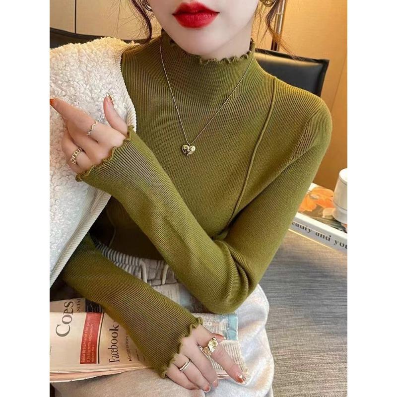 

Женский трикотажный свитер с краем «древесное ушко», однотонный свитер, новинка осени и зимы, высококачественный облегающий полуприлегающий свитер с высоким воротником для ношения под низ One Size