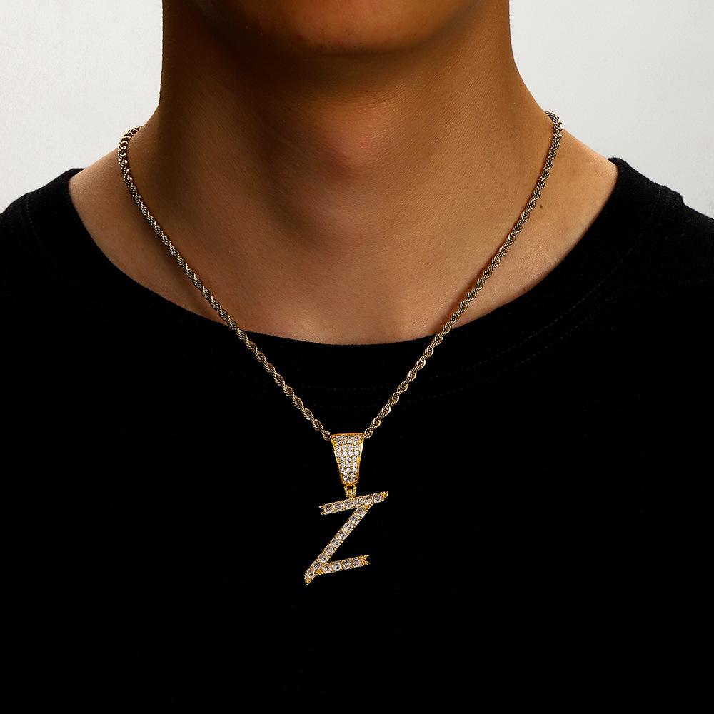 26 English Women'S Letter Pendants Necklace Twist Chain Zircon Letter Pendants Jewelry