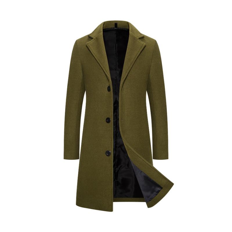 Frühling Herbst Neue Lange Baumwolle Mantel Neue Wollmischung Reine Farbe Casual Business Mode Herrenbekleidung Schlank Windjacke