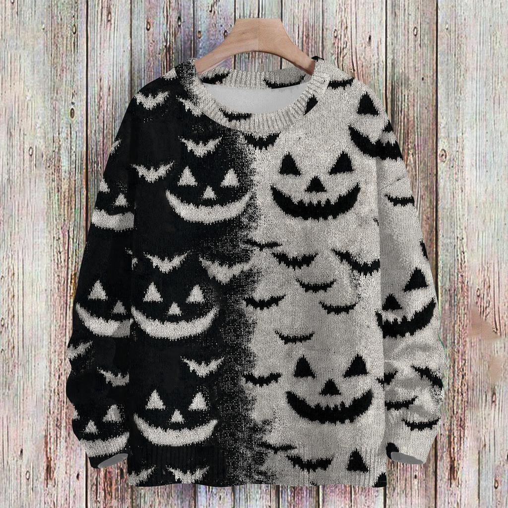 Ladies' Fashionable Casual Long Sleeved Christmas Printed Round Neck Knitted Yarn