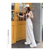 White Floral Yamamoto Women's Slim Straight Wide-Leg Bow Pants - 2025 Summer Collection.