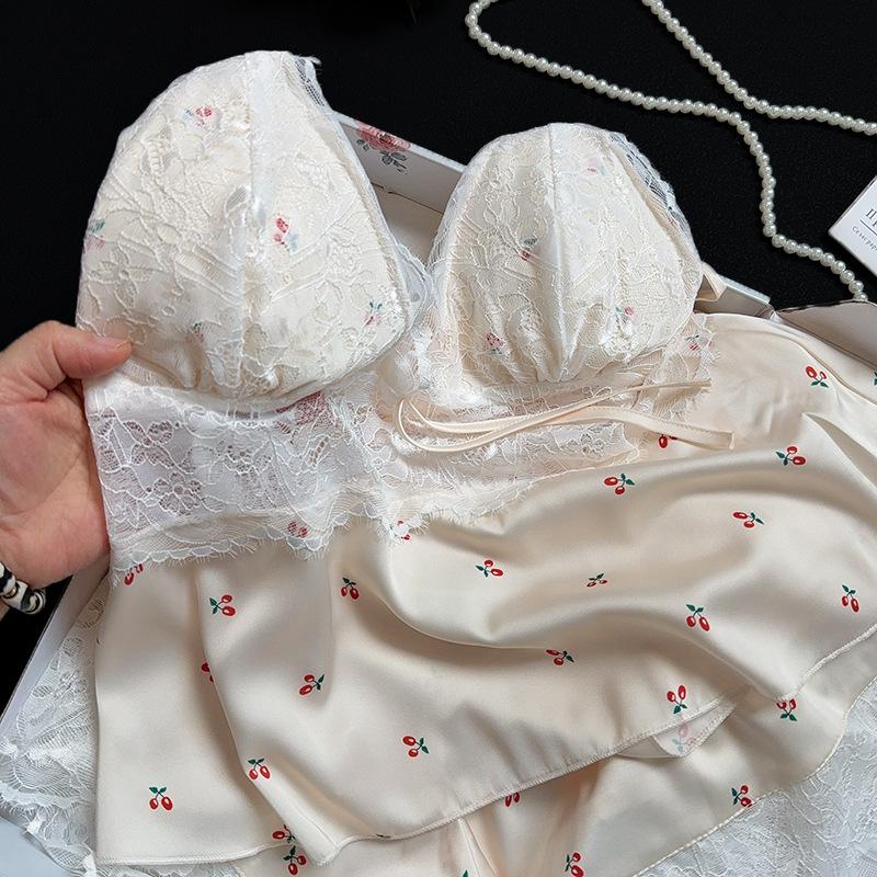Elegant Women's Ice Silk Pajama Set: Camisole, Long Sleeve, Long Pants - Four-Piece for Spring, Summer, and Autumn