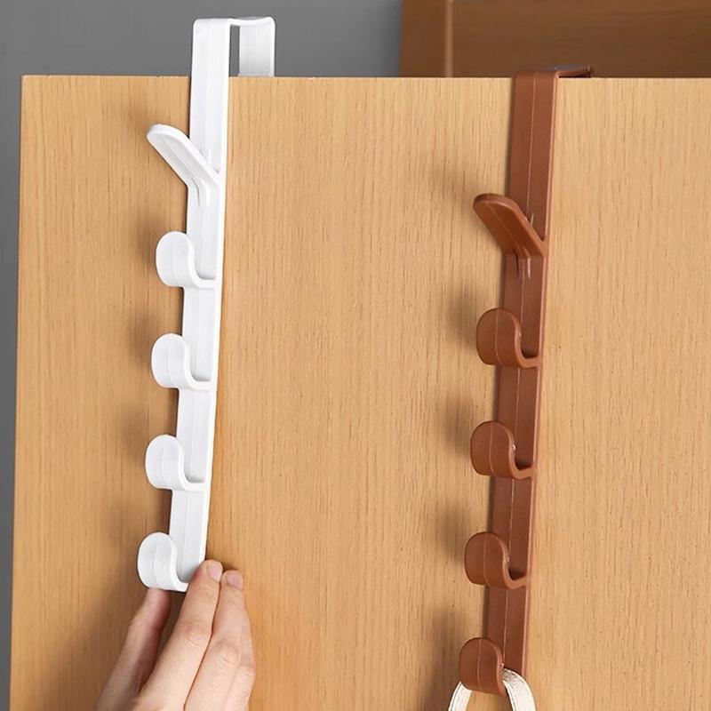 5Pcs Plastic Behind The Door Hooks - Coat Hanger Hanging Rack, Multi-Use Storage Organizer for Cabinet Desk Shelves Home Gadgets