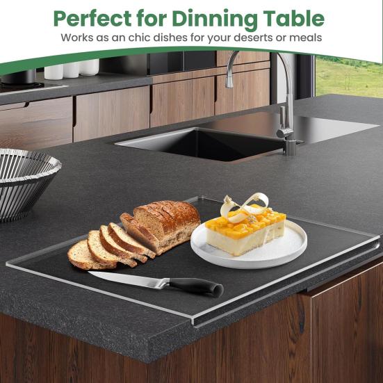 Acrylic Cutting Board with Counter Lip 16x12 Inch Non-Slip Clear Kitchen Chopping Boards for Countertop Protector Apartment Essentials