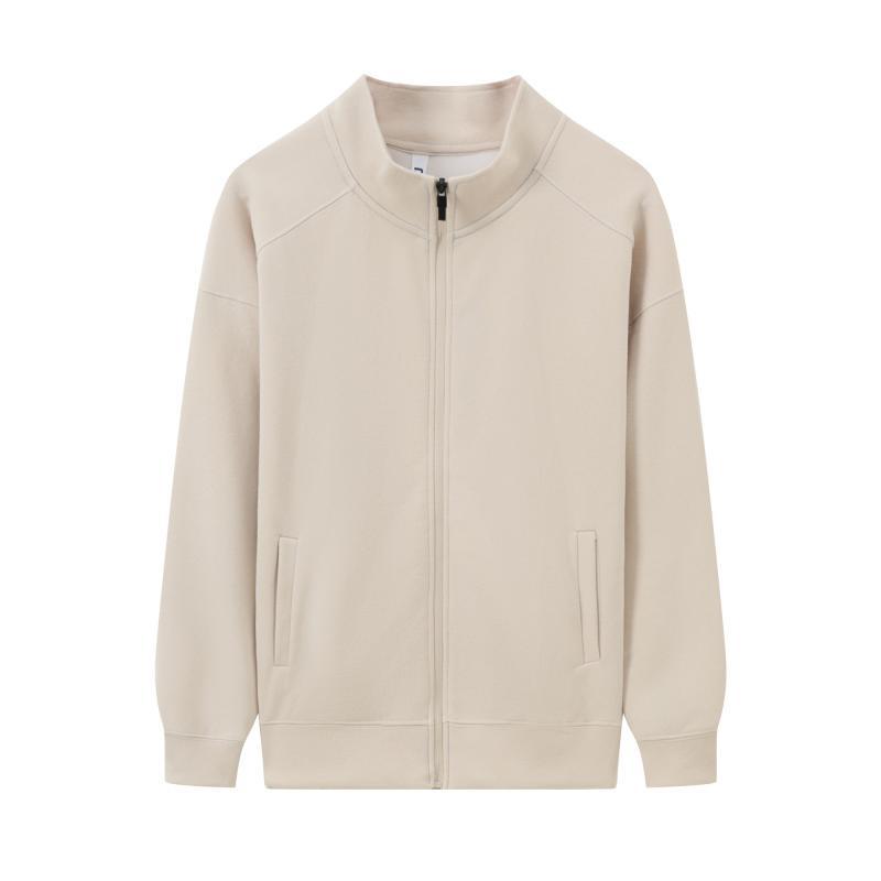 350g Unisex Stand Collar Zipper Sweatshirt - Thin, Solid Color, Drop Shoulder with Custom Logo Print for Spring & Autumn