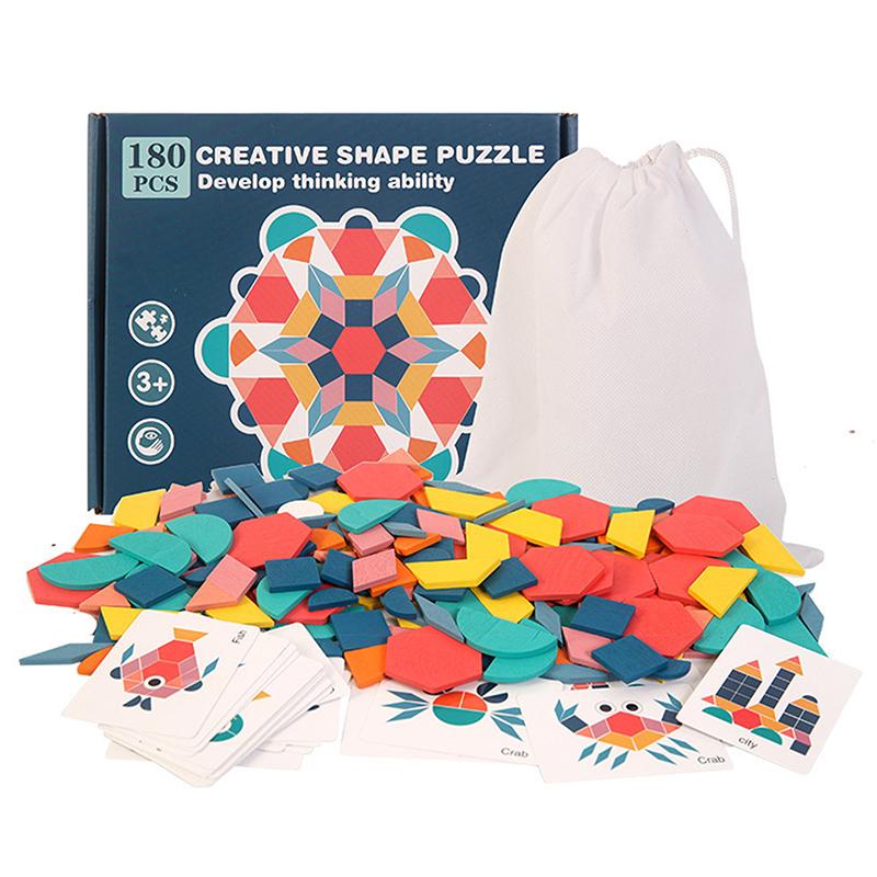 

180Pcs Montessori Kids Wooden 3D Geometric Shape Jigsaw Puzzle Board Set Baby Early Education Toys For Children різнокольоровий