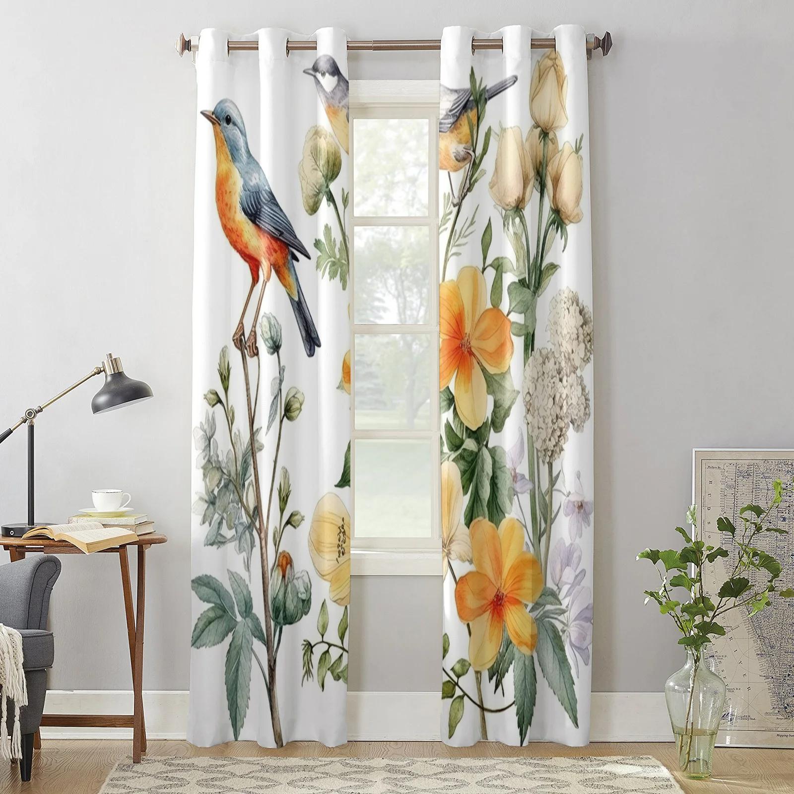 

Цветы Птицы Листья Акварели Современные Плотные Затемняющие Шторы для Окна Гостиная Спальня Шторы Спальня Высокое затемнение Шторы W55 X H120cm X 2&Grommet Top