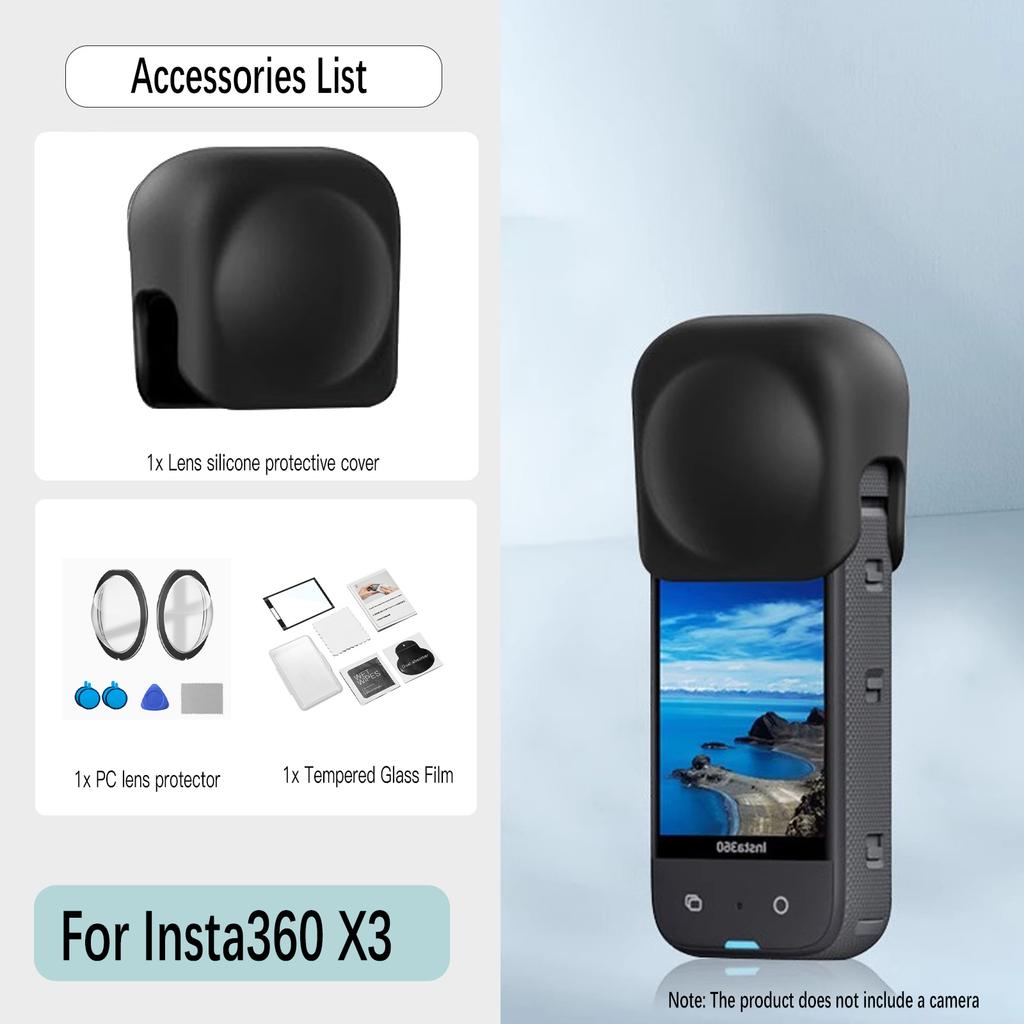Geeignet für Insta 360 X3/X4/X5 Silikon-Objektivschutzhülle, gehärtete Folie, Objektiv-PC-Schutzlinse