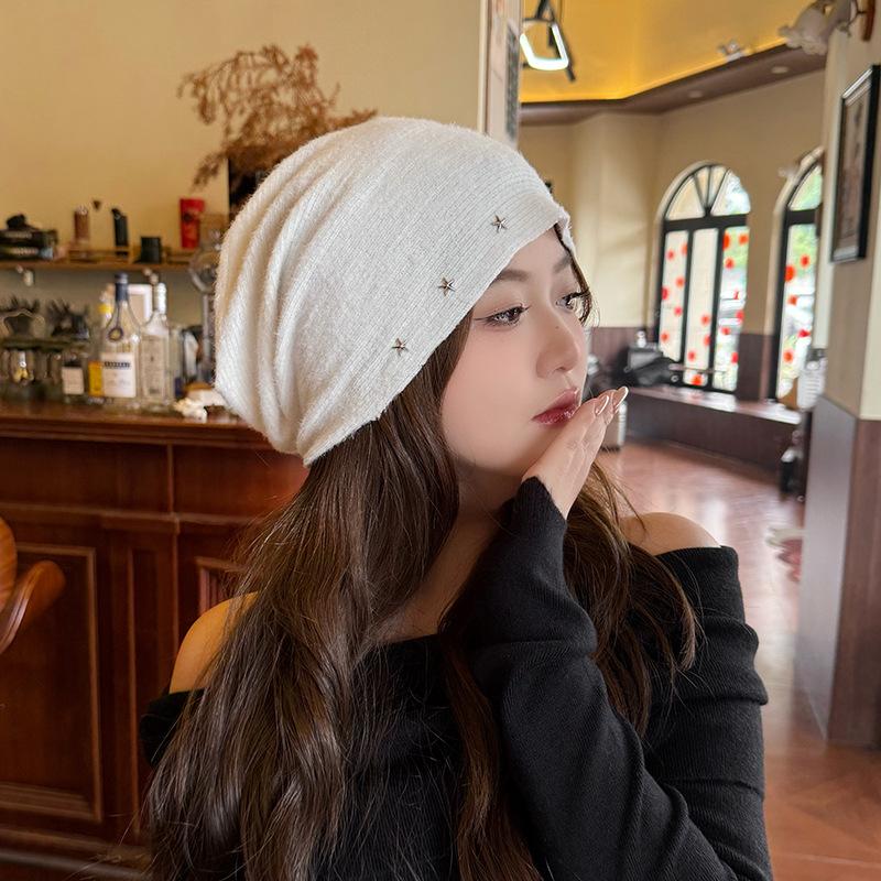 

Вязаная теплая шапка женская модная трендовая без макияжа в корейском стиле на все случаи жизни шапка для родов осень-зима теплая большой окружности головы шапка-бини