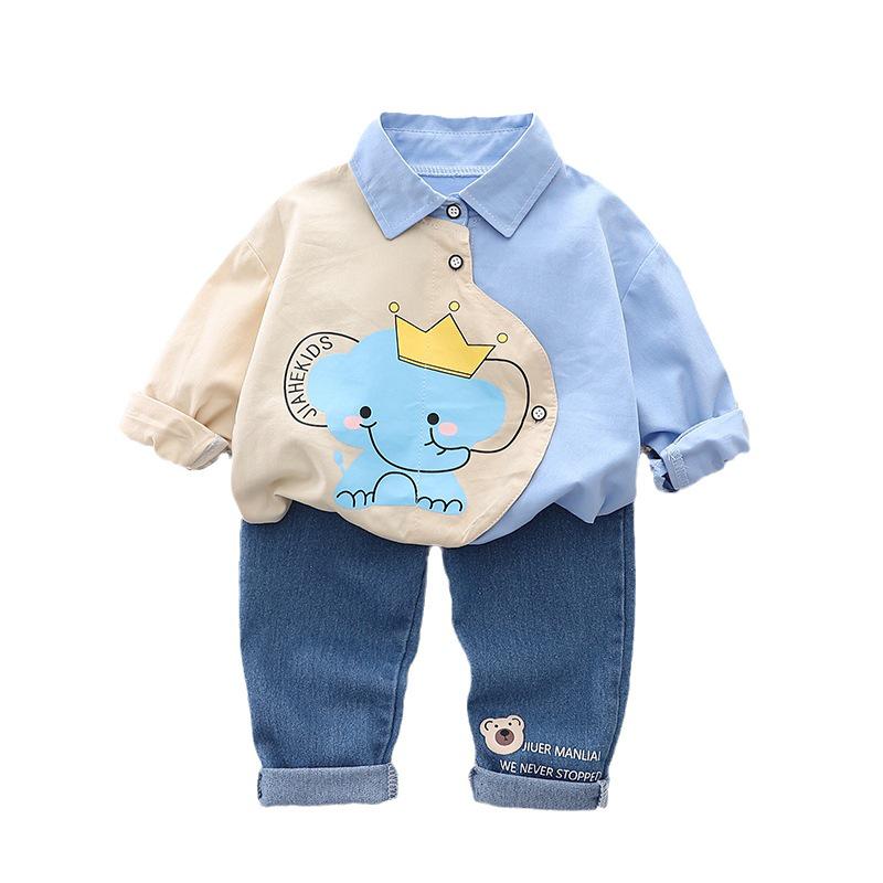 2023 New Boys' Long-Sleeve Cartoon Shirt Set - Spring/Autumn Style