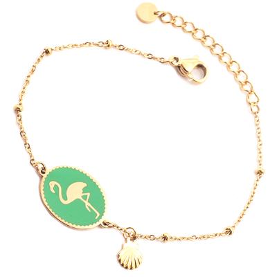 [Q2492] - Golden Green 'Flamingo' Steel Designer Bracelet - 15x12 Mm