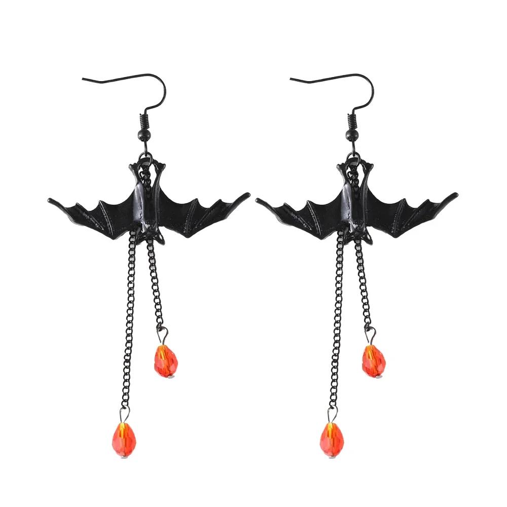 Vintage Gothic Vampire Bat Black Rose Earrings for Women 2025 Creative Holiday Party Personalized Jewelry Halloween Gifts