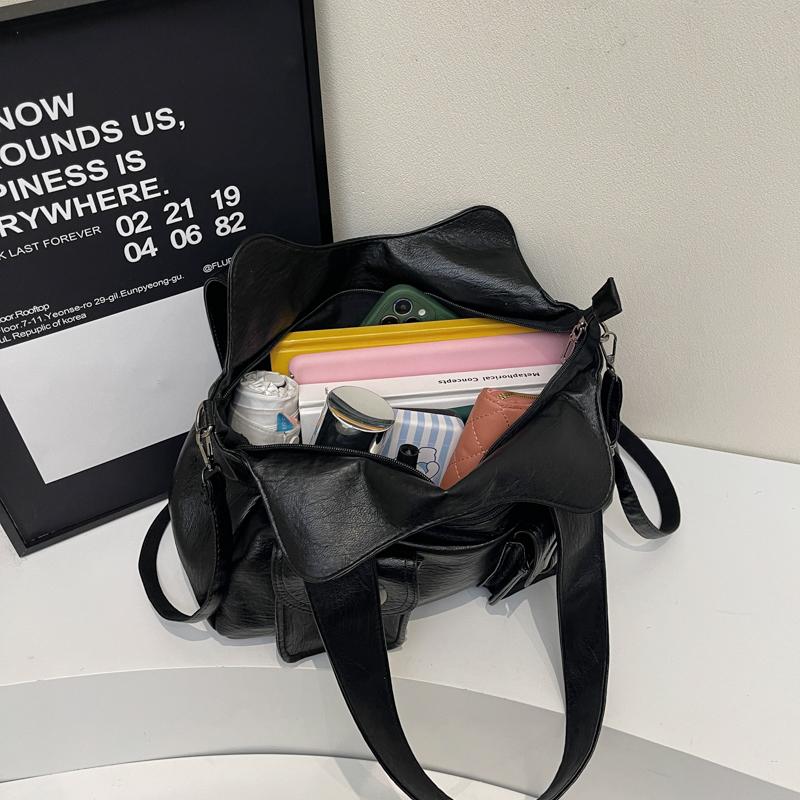 Myk skinn tote bag dame retro multifunksjonell skulderveske håndveske