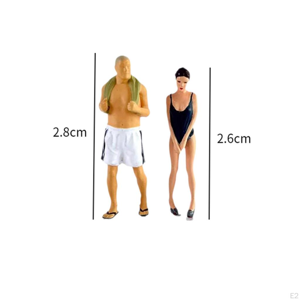 1/64 Scale Diorama Figures 2pcs Swimsuit Girl Old Man Hand Painted Miniature Scene for Railway Sets