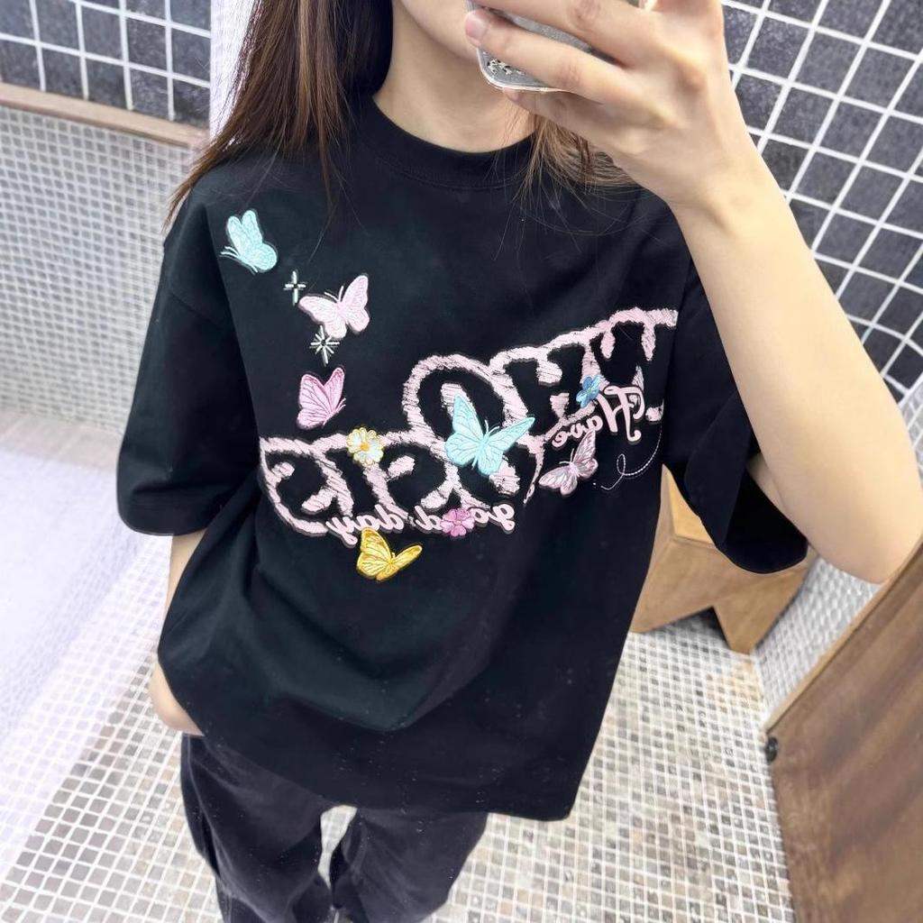 Women's American Retro Cotton Embroidered Short-Sleeve T-Shirt - Loose Fit, Versatile Summer Style