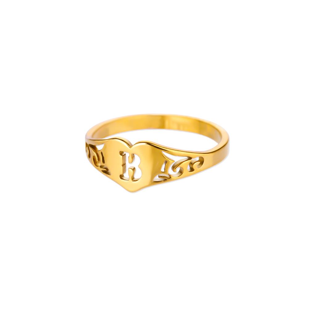 Fashion Hollow Initial Letter Heart Rings For Women Gold Color Stainless Steel A-Z Letter Ring Aesthetic Wedding Jewelry Gift