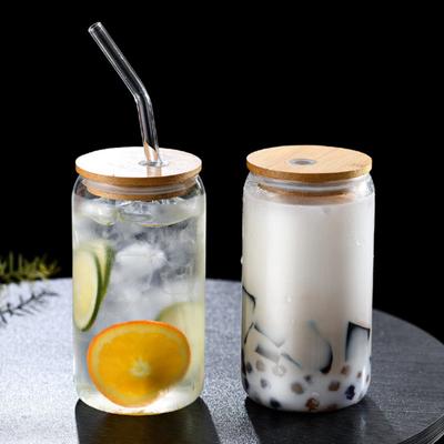 Yousheng Farbwechselnde Glastassen mit Deckeln Strohhalmen 16/20oz Cartoon Sommer Eiskaffee Kaltbecher Personalisierter Glas Getränkebehälter