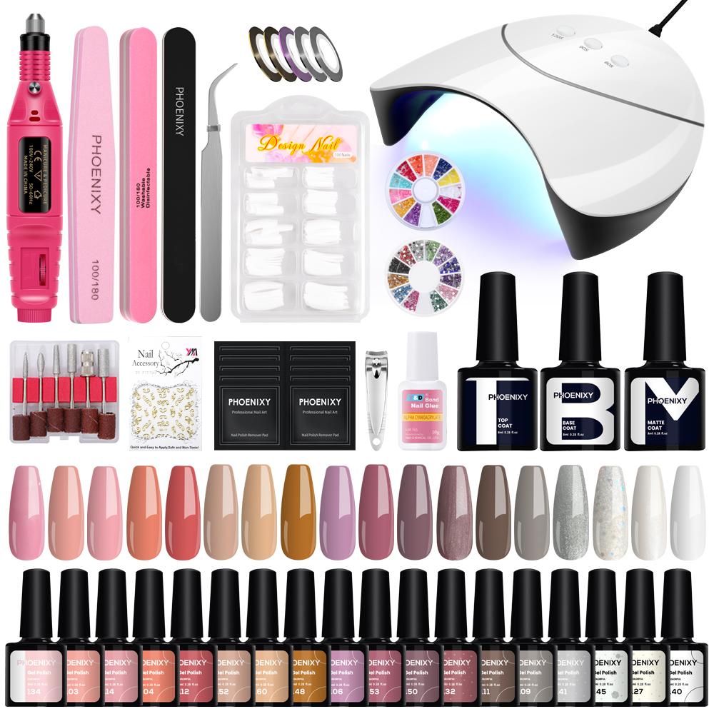 PHOENIXY Nail Art Set 10 Colors Gel Polish with UV Gel Dryer Lamp Nail Extension Gel Nail Drill Machine Manicure Tools For Nail Gel Design