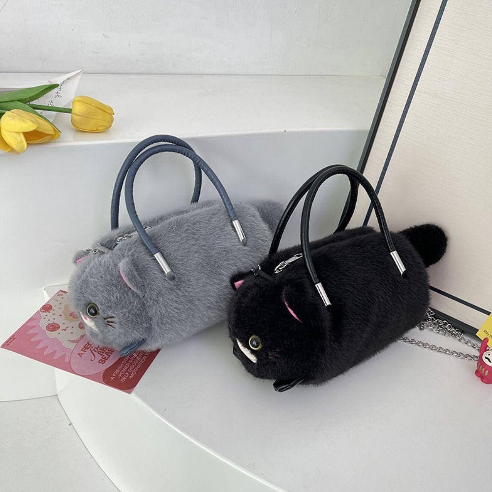 Small Cute Cat Cross bag Fluffy Fur Women's Handbag Trendy Simulated Cat Bag  for Girls