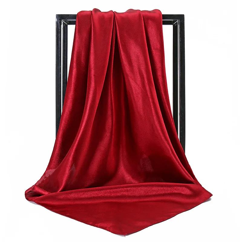 90cm Solid Colors Neckerchief Hijab Scarf For Women Silk Satin Headband Hair Scarves Female Square Shawls Head Scarfs For Ladies
