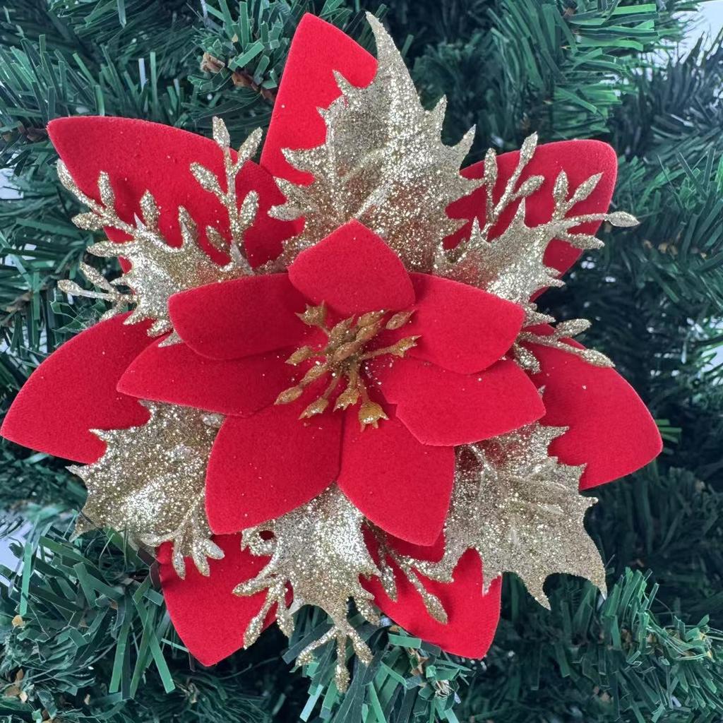 1PC Christmas Golden Glitter 14cm Flower Christmas Tree Decoration Ornaments Color Glitter Home Party Decoration Supplies