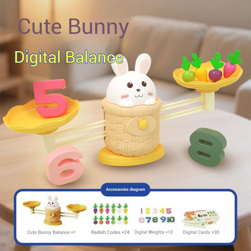 Bunny Number Balance Scale Toy Math Learning Game Plastic Weights Wooden Components Fruit Counters Early Childhood Education Toy