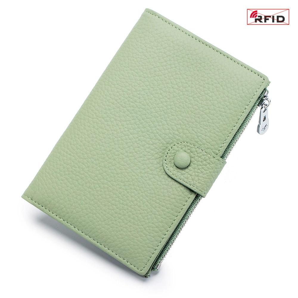 Rfid Multifunctional Travel Passport Wallet Card Holder Women'S Leather Thin Wallet Ticket Cover Holder Zipper Pocket Card Holder