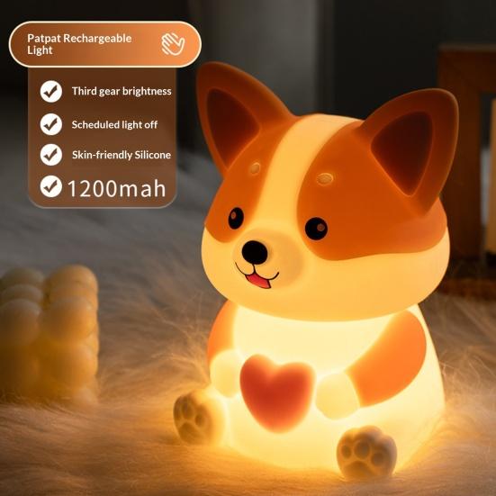 Rechargeable Nursery Light Portable Corgi Night for Nursery, Silicone LED Bedside Lamp with Touch/Remote Control & 30-Minute Timer, Dimmable