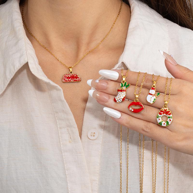 Christmas Snowman Letter Necklace: High-End Stainless Steel Choker