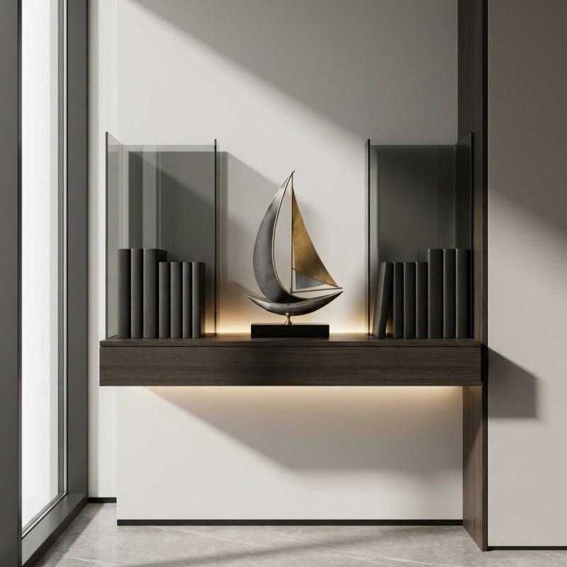 Metal Nautical Sailboat Decorative Figurine Living Room Office Desk Home Decor Modern Minimalist Style