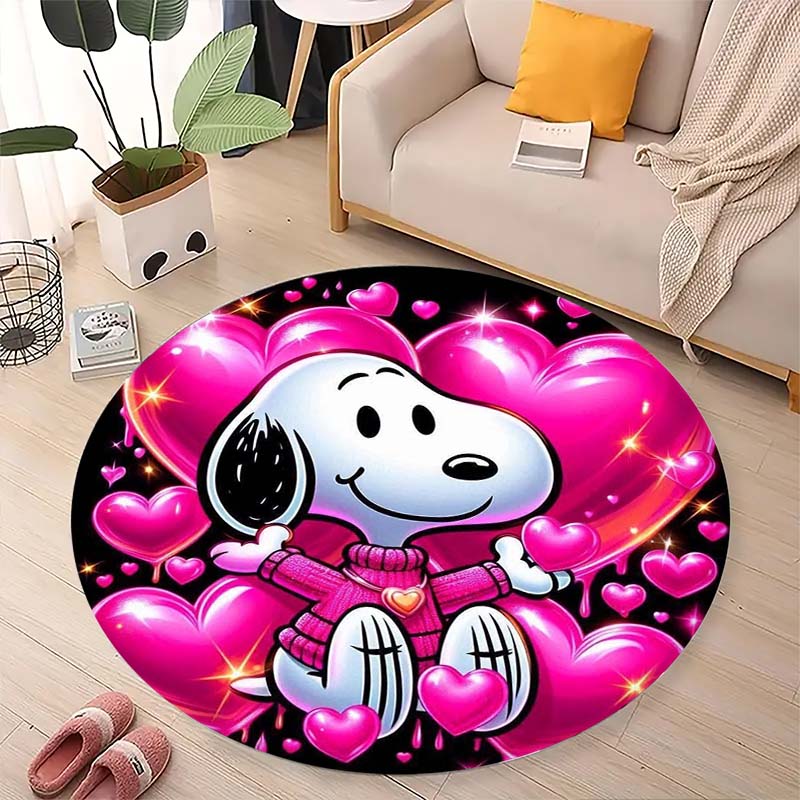 Cute Peanuts Snoopy Round Rug Anti-Skid Floor Carpet for Living Room Bedroom Children Room Home Decoration