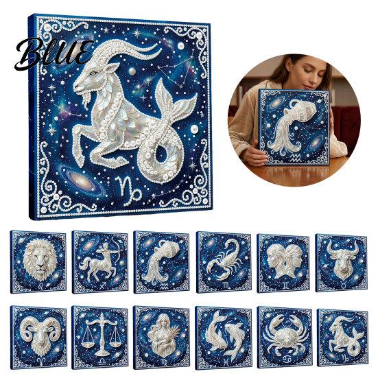 Faux Pearl Painting Kit DIY Kit 12 Zodiac Signs Rhinestone Art Set for Adults Beginners Handmade Wooden Frame Fake Wall Decoration Crafts