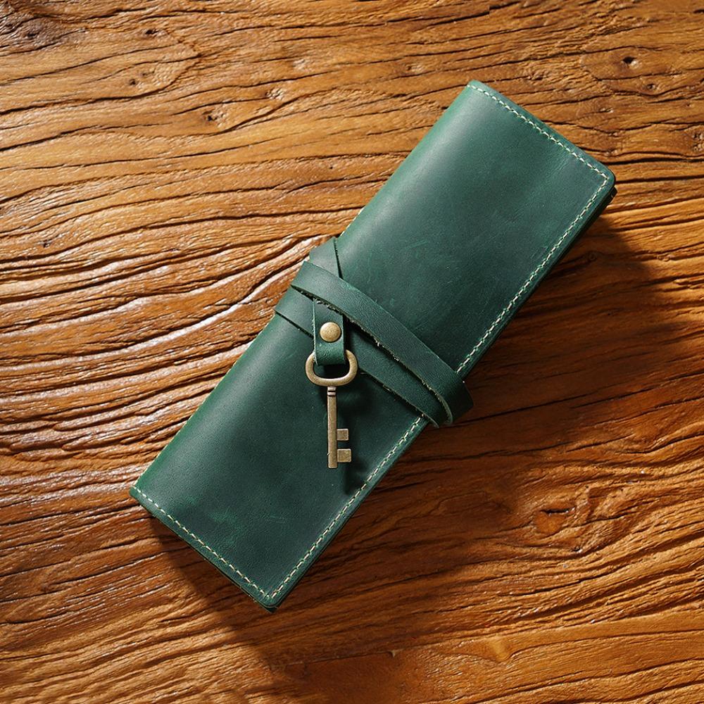 Tie Rope Genuine Leather Pencil Case Nature Cowhide Pen Protection Bag  Student Gift