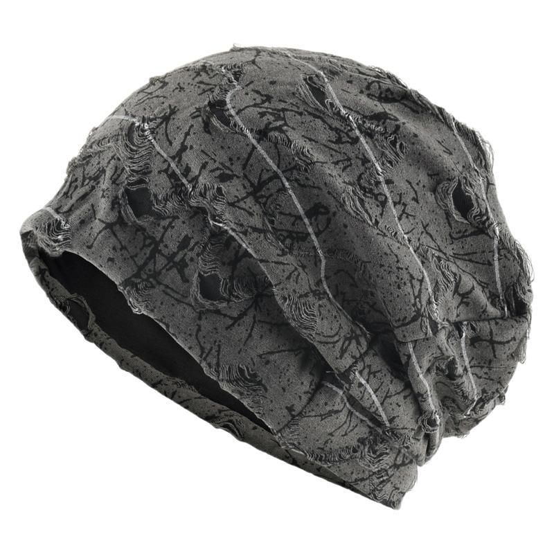 Women's Spring Autumn Thin All-match Face-showing Small Baotou Cold Vintage Loose Trendy Cool Ripped Common Jacquard Beanie