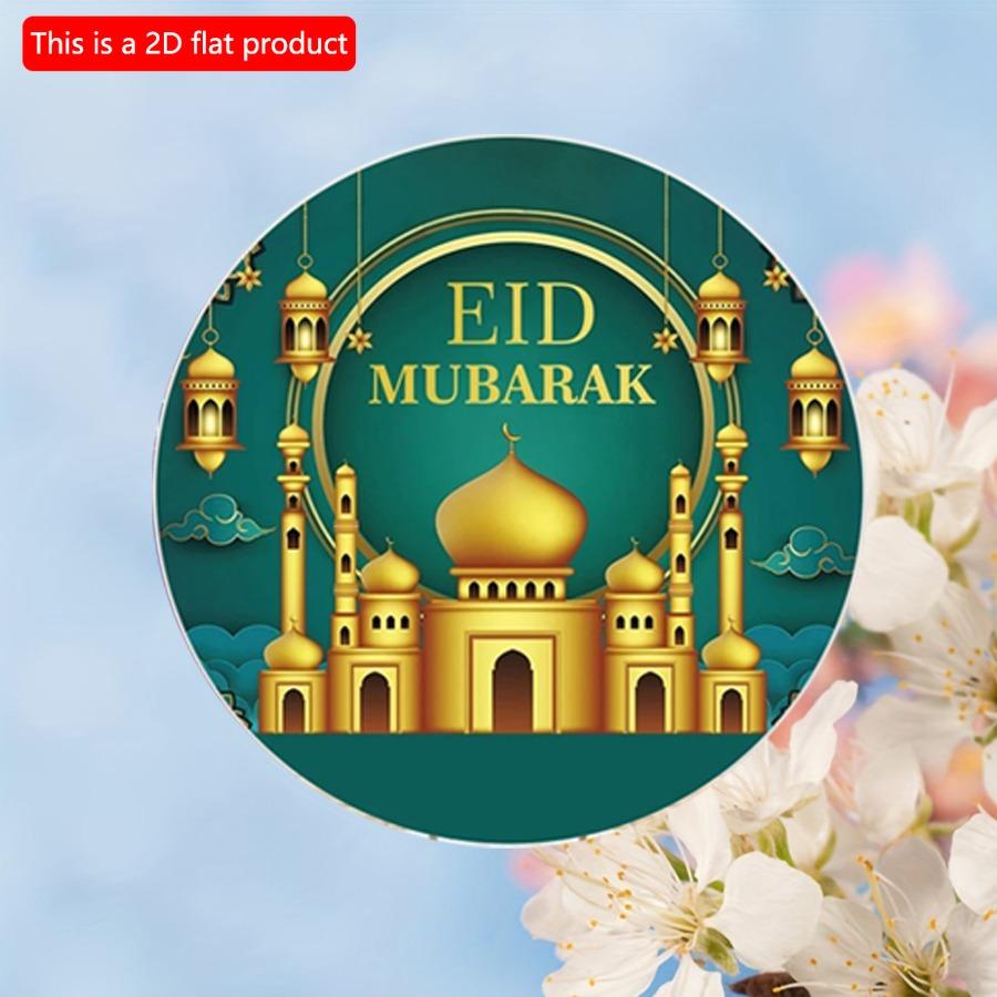 2D Flach 20cm 1Stück Eid Mubarak prächtige Moschee & Laternen Muster Gute Qualität Runder Holzanhänger, Grüner Retro verzierter Stil Eid Dekoration zum Feiern