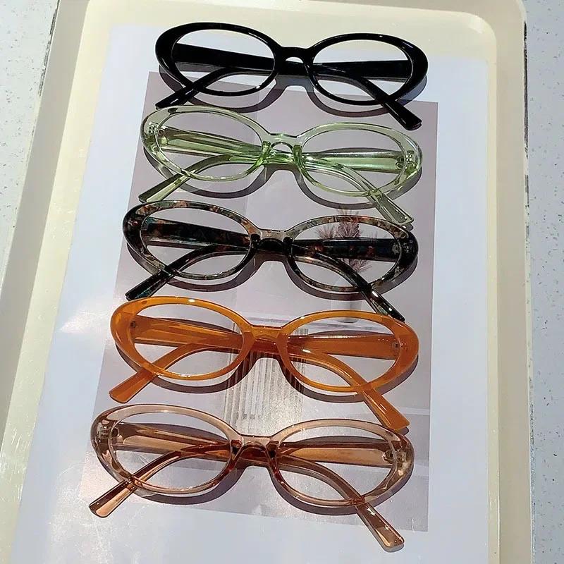Retro Oval Fashionable Glasses Frame Anti Blue Light  Myopia Plain Face Eyeglasses Women'S Korean Versatile Glasses Frames