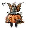 Festive Garden Stake Pumpkin Fairy Stake, 2D Acrylic Butterfly Wing Yard Art Waterproof Outdoor Halloween Decoration for Lawn Patio