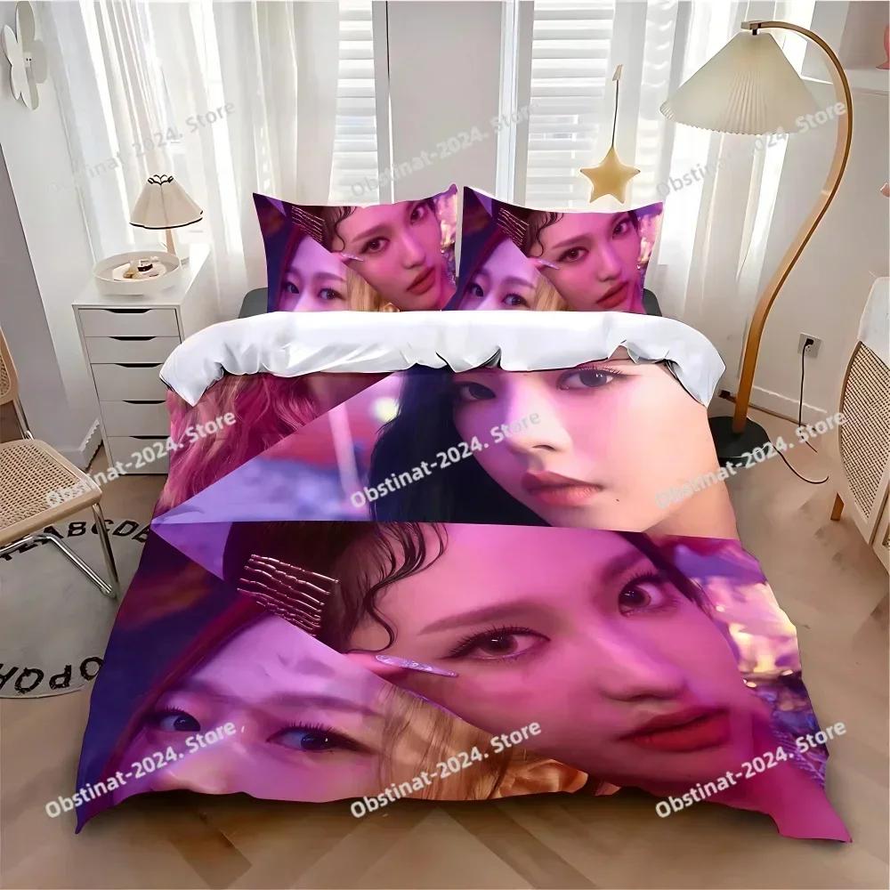 3D K-pop A-AespaS Bedding Set Printed single Comforter Quilt Bed Cover Duvet Cover Pillow Case 3 Pieces Sets Kids Adult Size