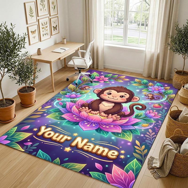 Floral Garden Theme Crystal Velvet Rug Personalized Custom Name Text Soft Floor Mat Home Decor