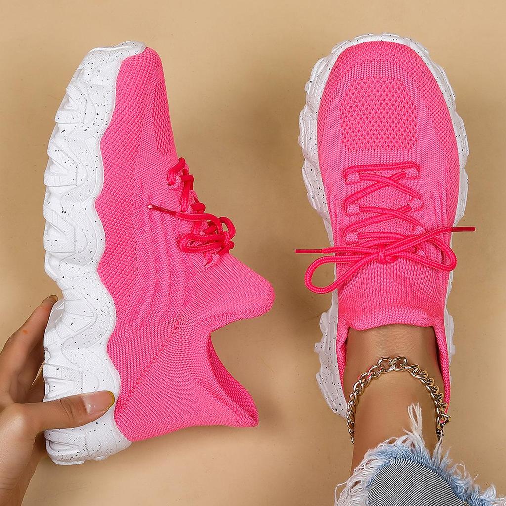 Różowe Sneakersy Wiosenne Damskie Buty Codzienne Oddychające Siateczkowe Sneakersy dla Kobiet Platforma Wsuwane Dzianinowe Skarpety Sneakersy Panie