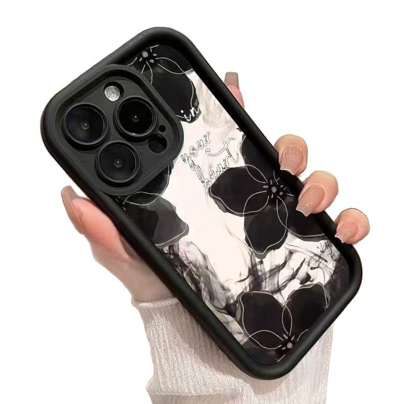 Husă de telefon cu flori în stil tuș pentru iPhone 17 Pro Max/16/15/14/13 Pro