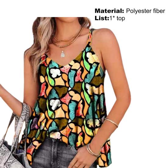 Αμάνικο Γυναικείο Crop Top Γιλέκο Παραλίας με Τυπωτό V Λαιμό και Λεπτές Τιράντες