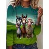 Ladies' Casual and Elegant Round Neck T-shirt -3D Printed with Fun Animal Patterns, Fashionable Top for Pet Enthusiasts, Durable and Trendy Shirt